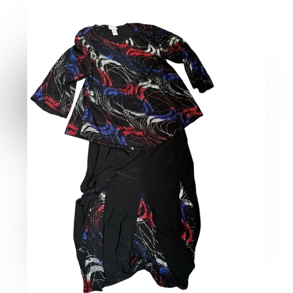 VINTAGE 2 PIECE SET PLUS SIZE KELLY LYNN Sparkly Black Red Blue Size 1X 4th July - Picture 7 of 16
